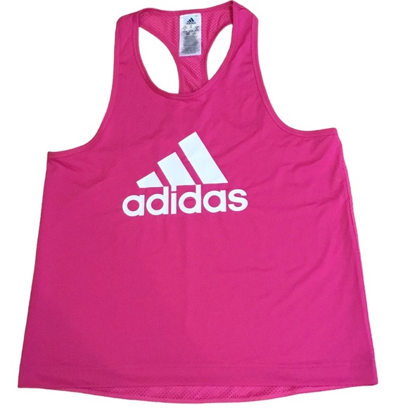 adidas Tops - NWT Adidas Racerback Tank Front Logo Mesh Back Hot Pink Women’s Medium